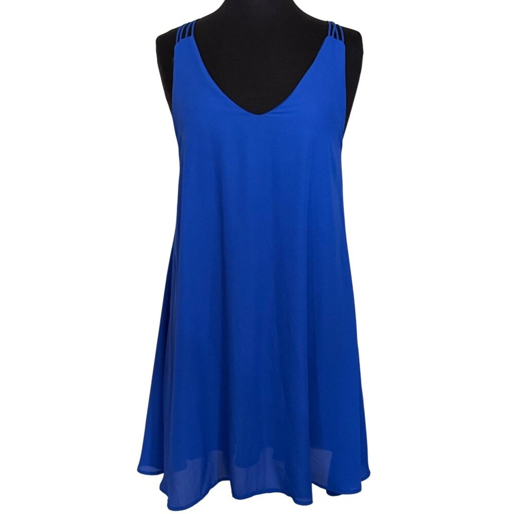 Dainty Hooligan Sleeveless Sheer Mini Blue Dress Cross Strap Back Women's Size S